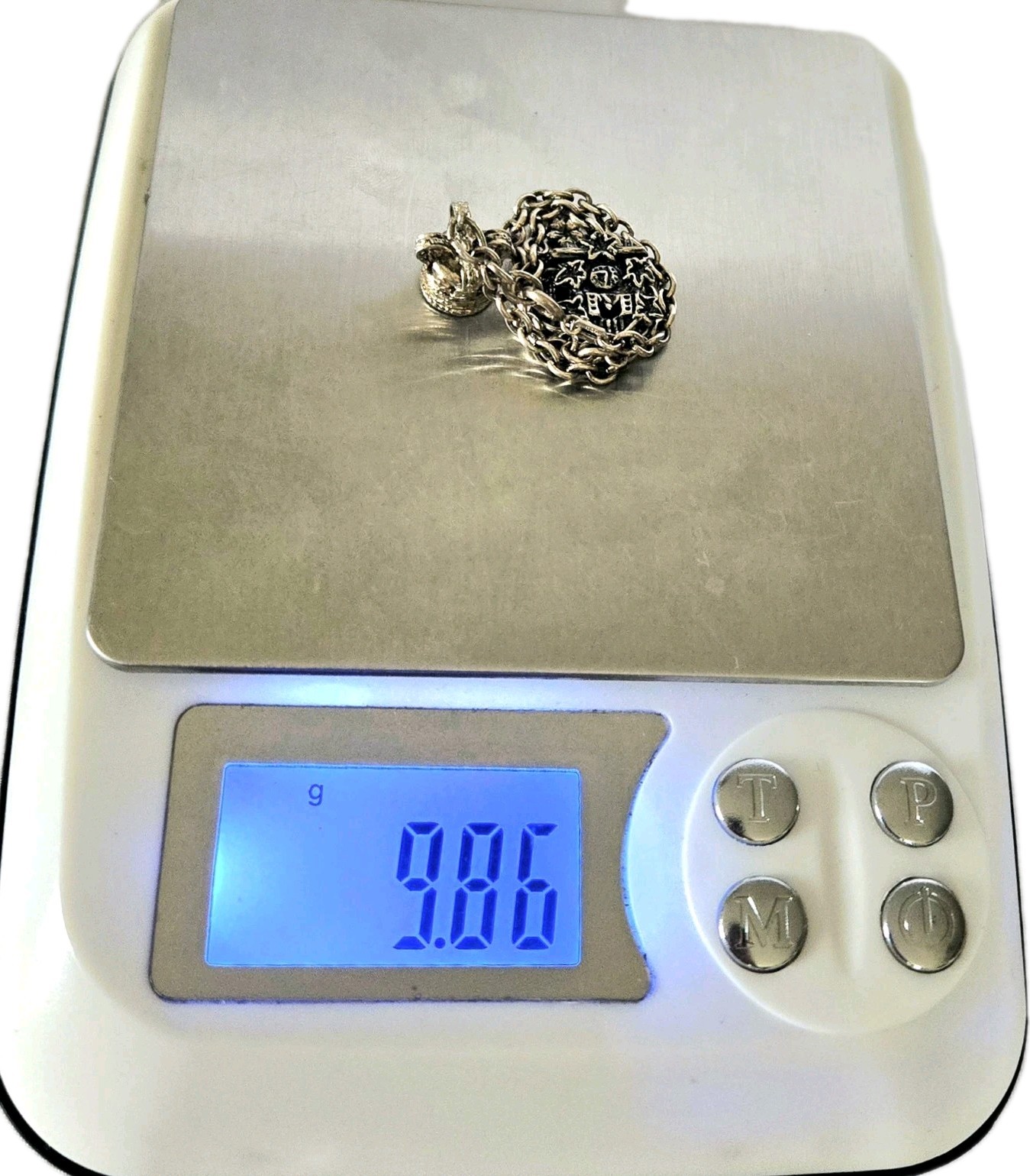 Antique European Silver Charm Bracelet – Cuckoo Clock Crown – 7.5″ – 9.86 Grams