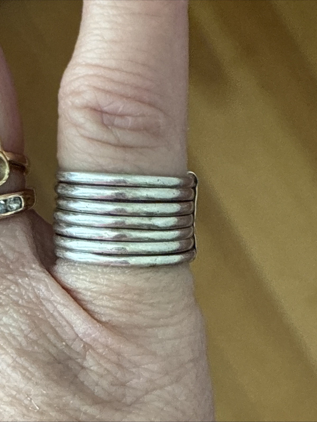 Vtg Sterling Silver Mexico 925 Stackable Ring 7 Layer Connected Size 6