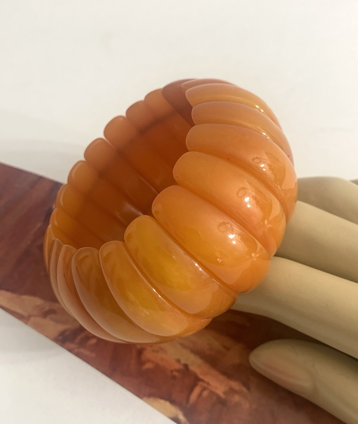 Vintage Marion Godart France Butterscotch Lucite Stretch Chunky Bangle Bracelet