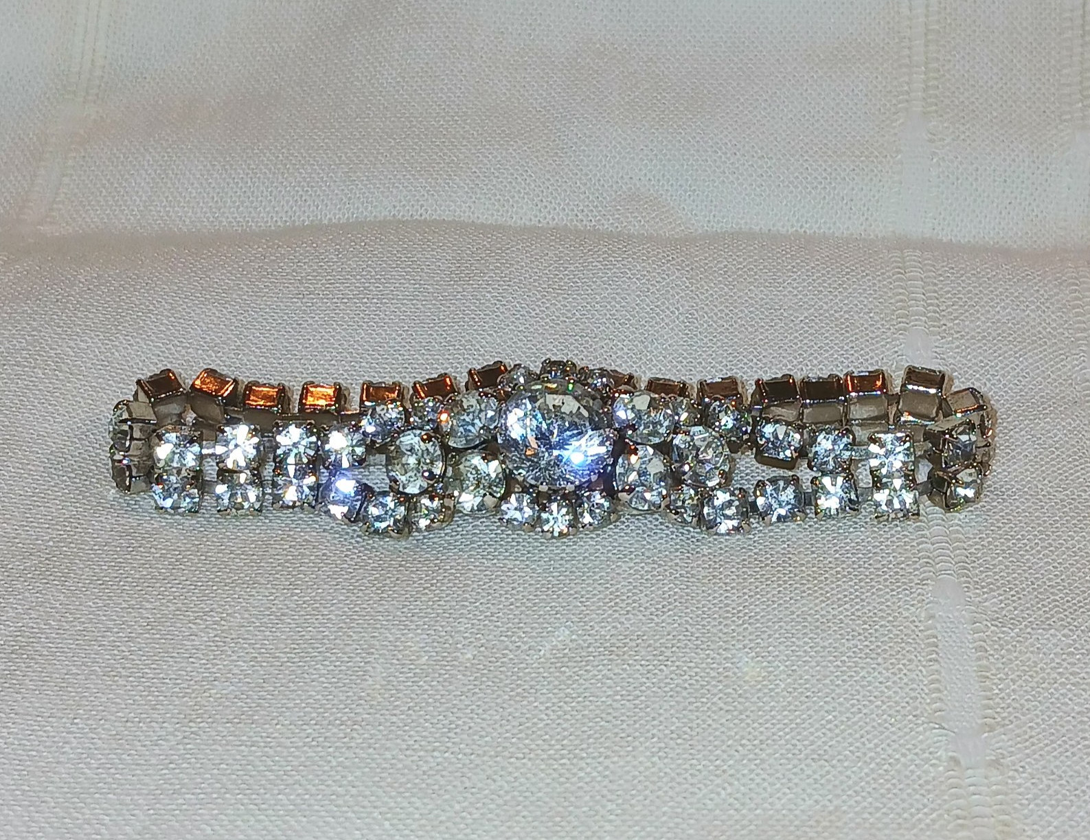 Vintage Austria 2-Layer Crystal Bracelet Bright Clear Crystals Signed Austria 7″