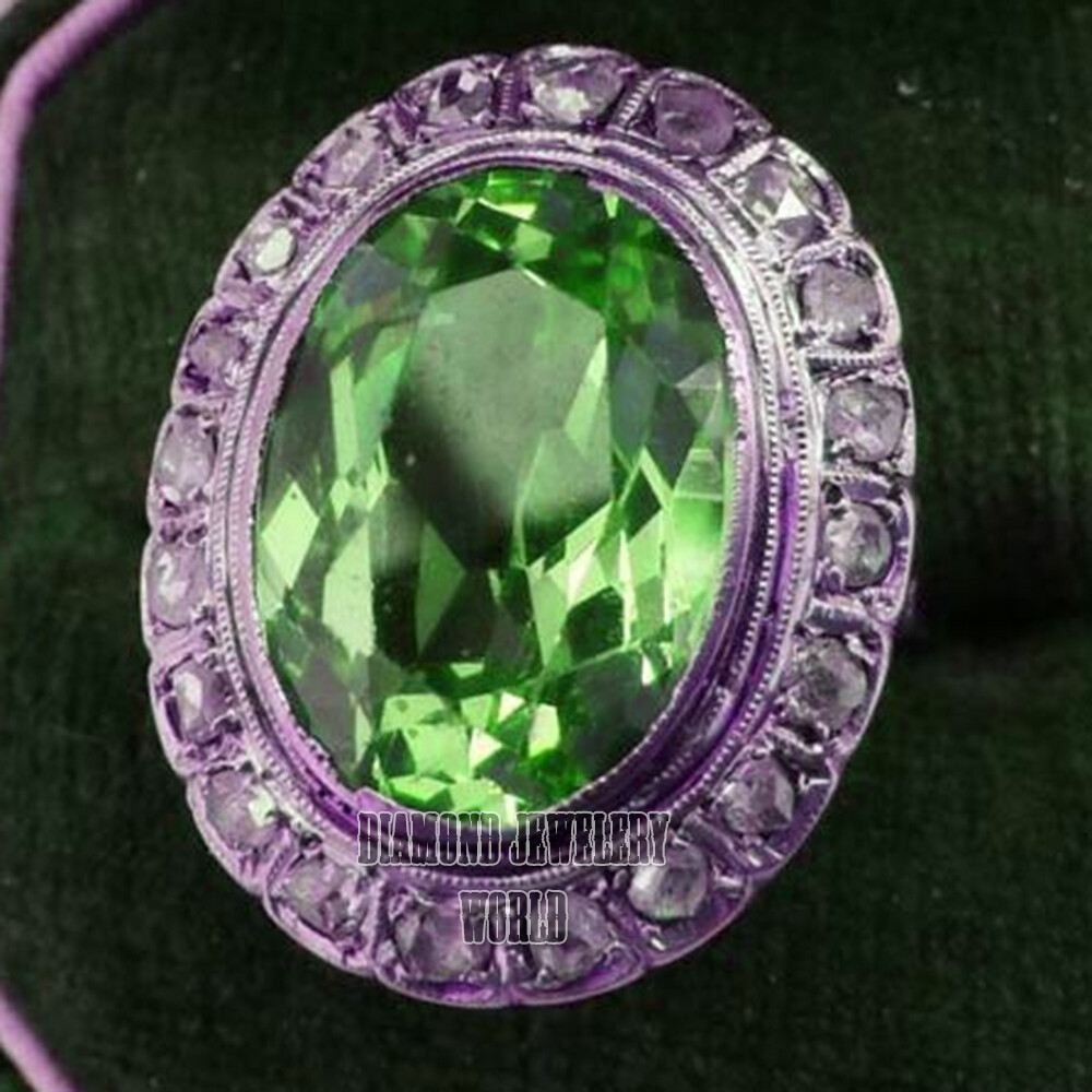 Stunning 1.32ctw Rose Cut Diamond Emerald Studded Silver Victorian Ring Jewelry