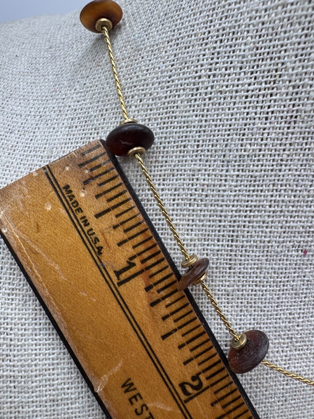 Vintage Anne Klein Matte Gold Tone Chain Brown Bead Station Necklace 17”