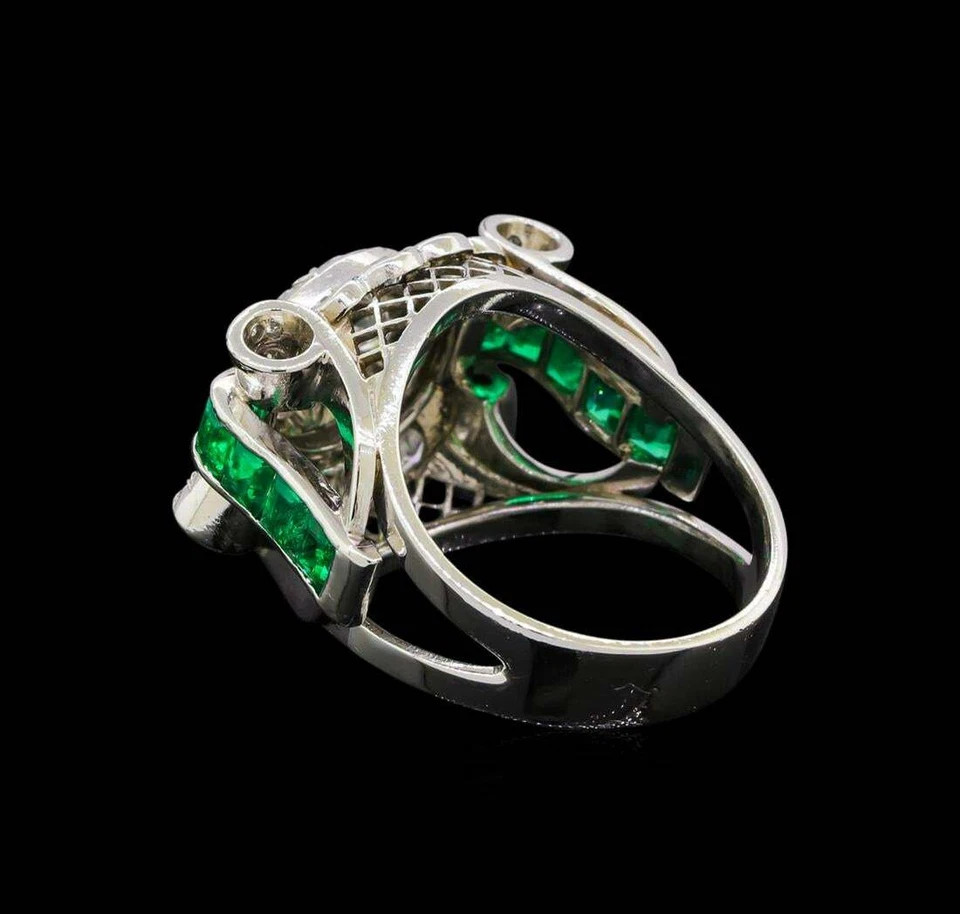 Genuine Handmade Art Deco Square Emerald With Old Mine Cut CZ 925 Silver Ring