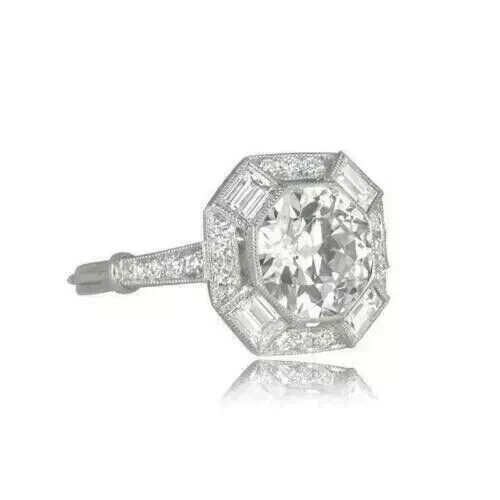 Vintage Art Deco 2.4CT Lab Created Diamond Ring Octagon Baguette Halo 925 Silver