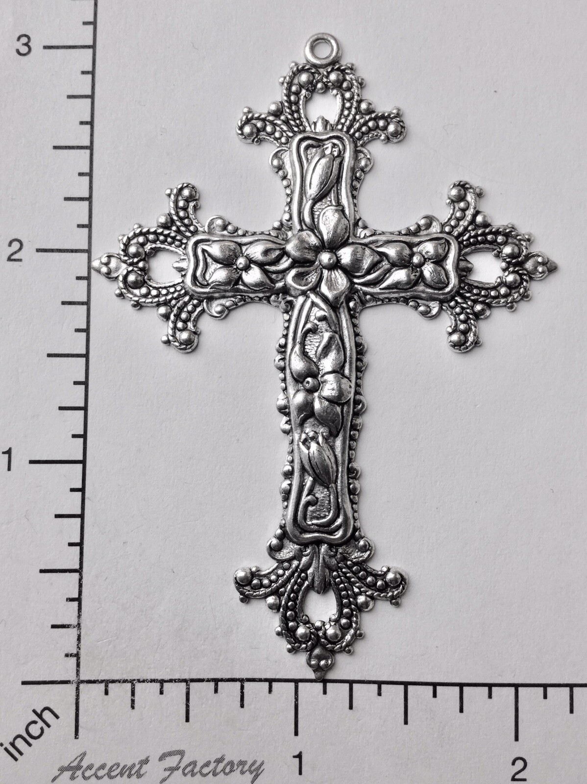 36644 Matte Silver Oxidized Victorian Cross Pendant Finding