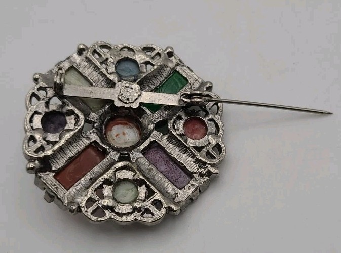 Silver Brooch Multiple Various Stones Vintage