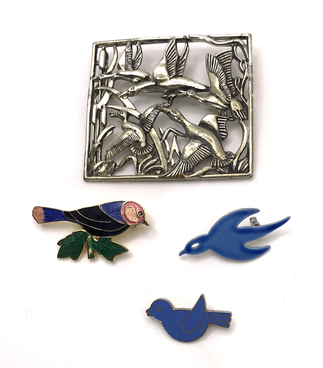 Vintage Brooch Lot Bird Pins Animals Duck Geese Bluebird Robin Naturecore