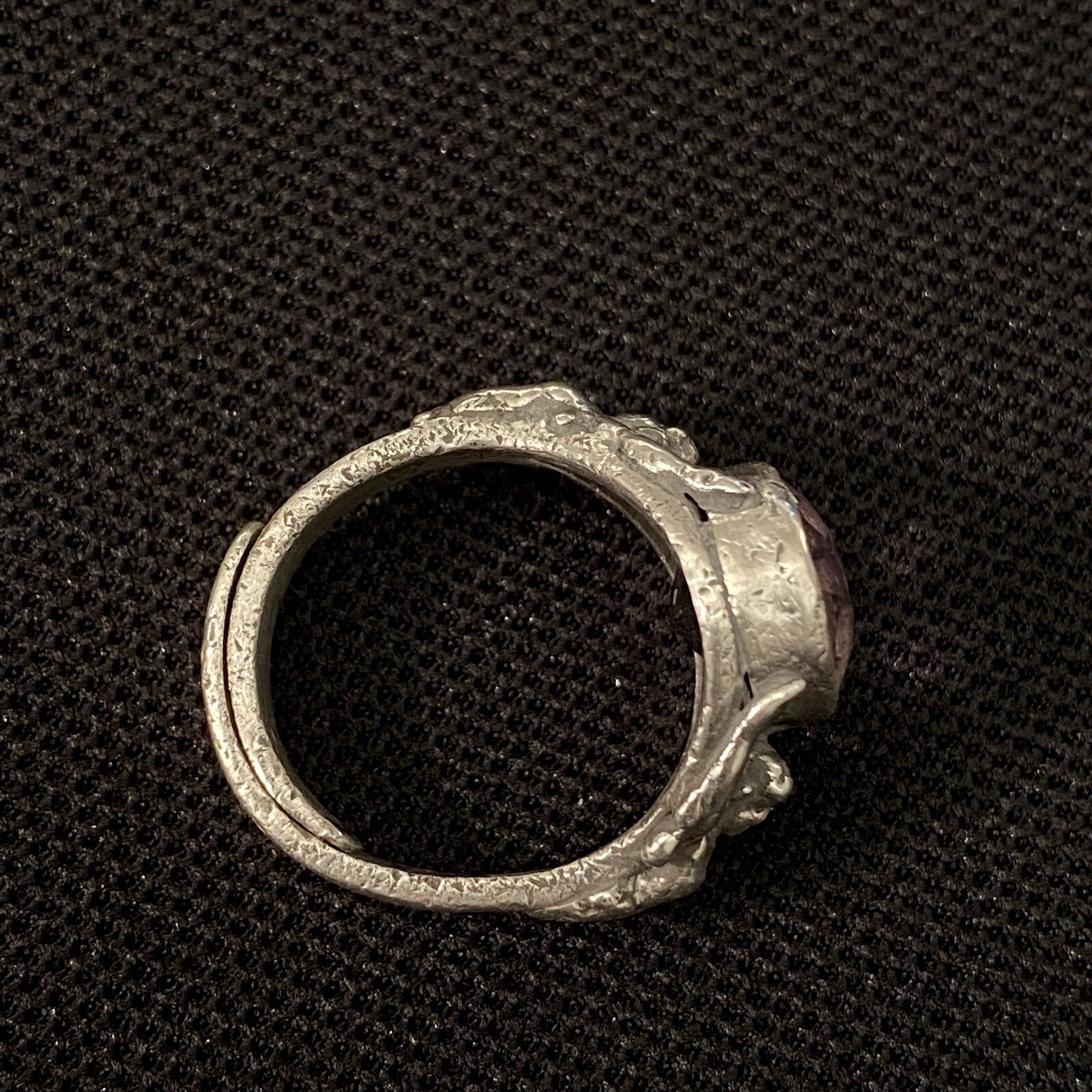 ARTISAN MADE ESTATE STERLING SILVER AMETHYST GODDESS DESIGN RING SZ 8 ADJUSTABLE