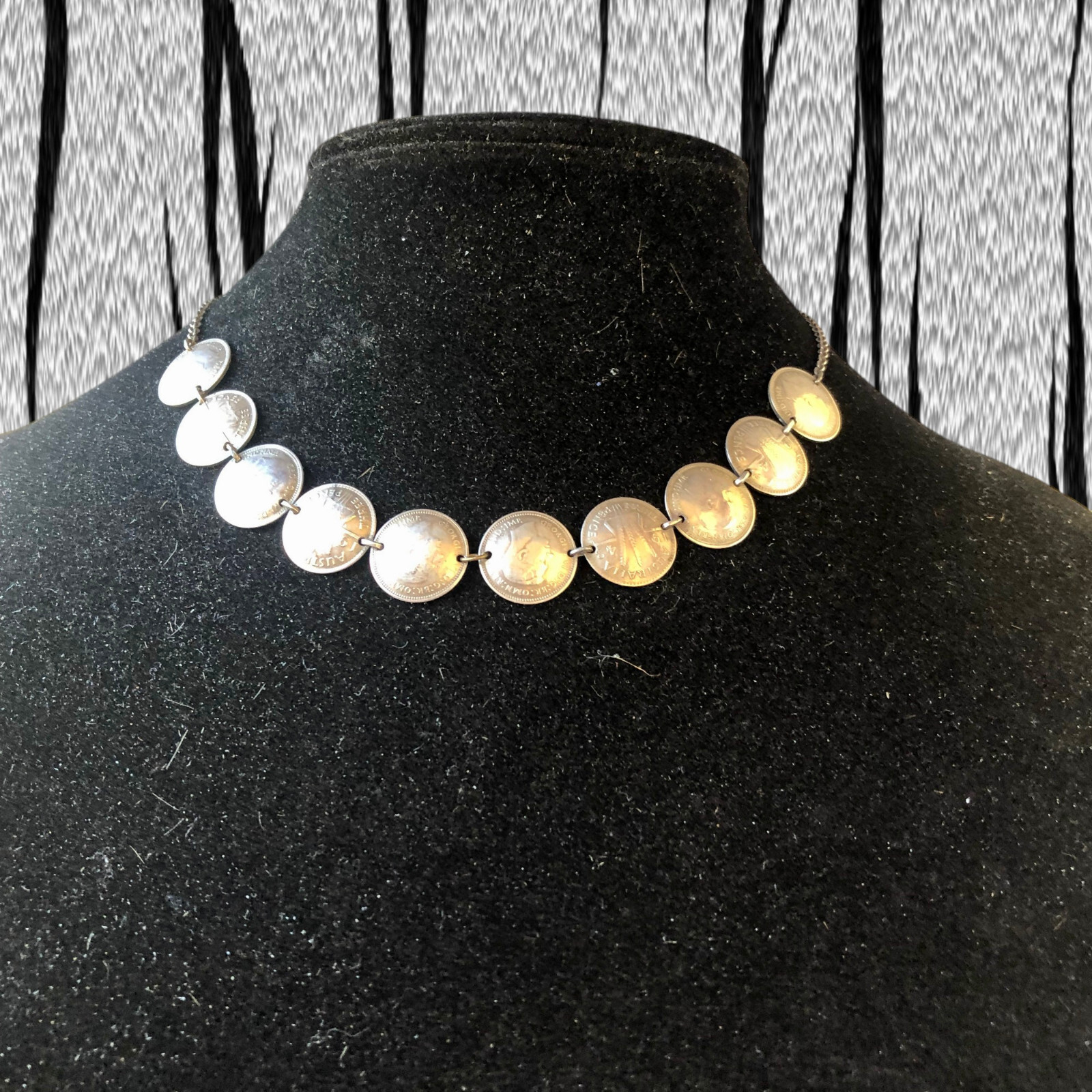 Silver Coins from Australia Necklace Three Pence 1943 Choker 15″