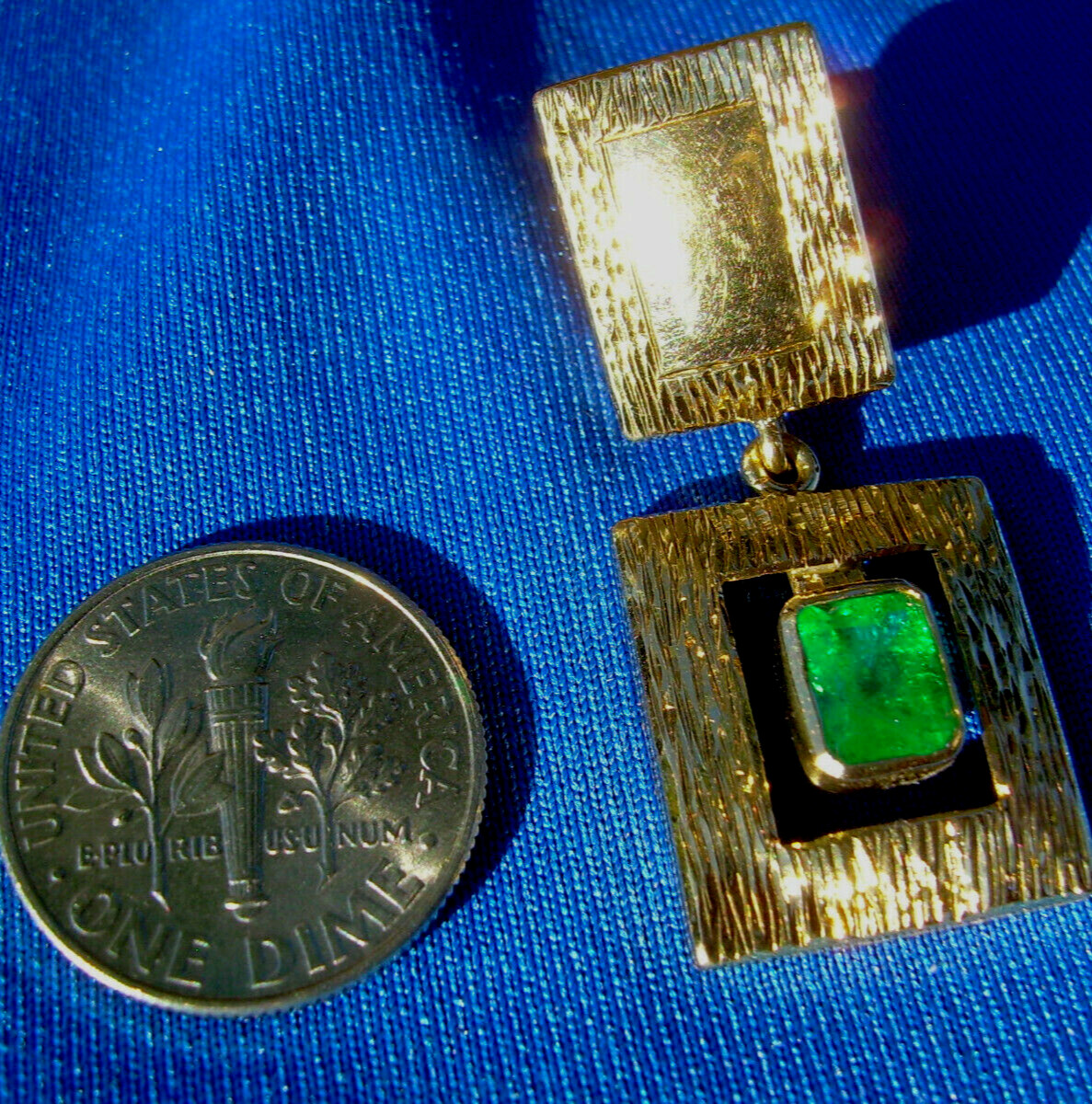 Original EARTH MINED EMERALD Deco Design Earrings Vintage Style Dangles 14K GOLD