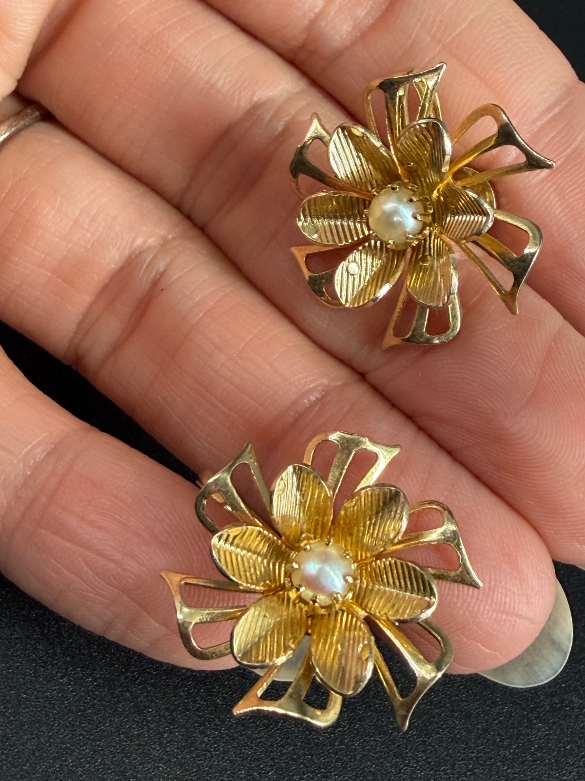 Vintage Flower Rhinestone Screw Back Earrings Lot 50s 60s