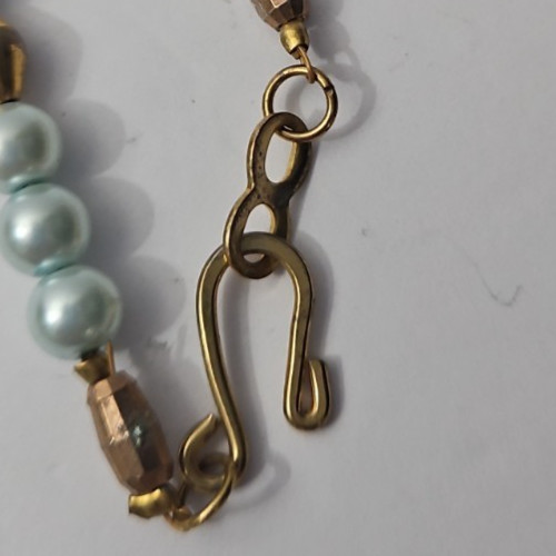 Vintage Necklace Light Blue Faux Pearl Beads Gold Tone Metal Beads Large Pearl