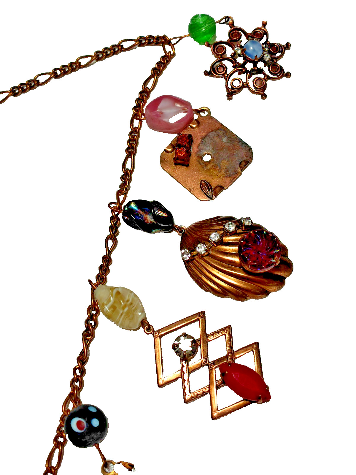 Amazing Artisan Made Antique & Vintage Stone Jewel Charm Chain 30″ Necklace