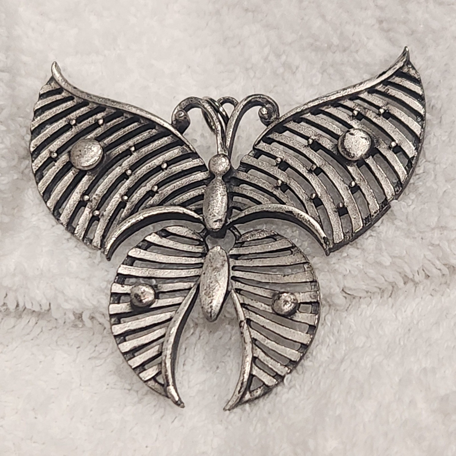 Vintage Silver Tone Butterfly Pendant Large Openwork Statement articulated