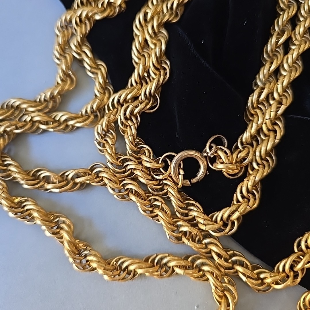 Antique Yellow Gold Rolled Rope 6 mm Chain Necklace 60″L