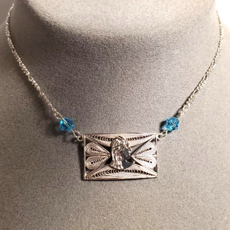 VTG 18″ Solid Sterling Silver Unusual Exotic Ethnic Princess Pendant Necklace