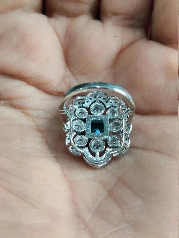 1.5CtArt Deco Style Lab Created Diamond & Emerald Wedding 14K White Gold FN Ring