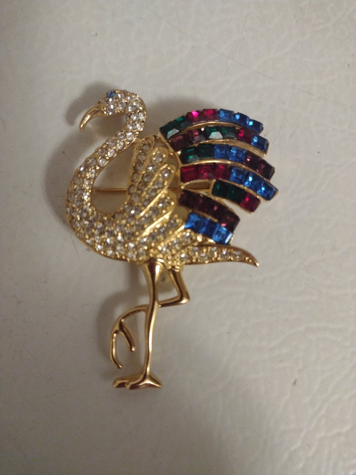 Vtg GIORGIO Gold tone Pave Duchess Of Windsor Flamingo Bird Brooch Pin Jewelry