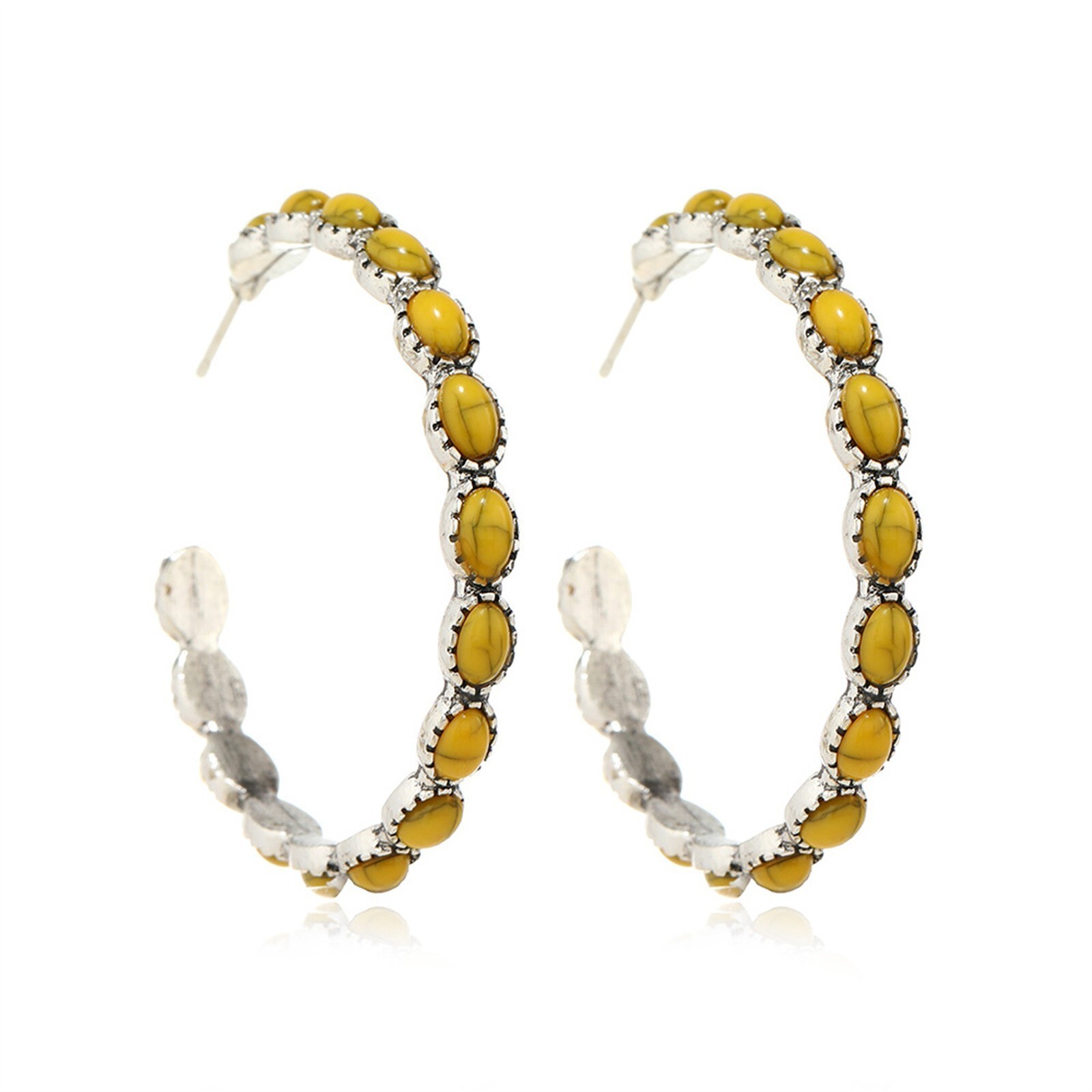 Zinc Alloy Large Oval Vintage Hoop Bohemian Earrings