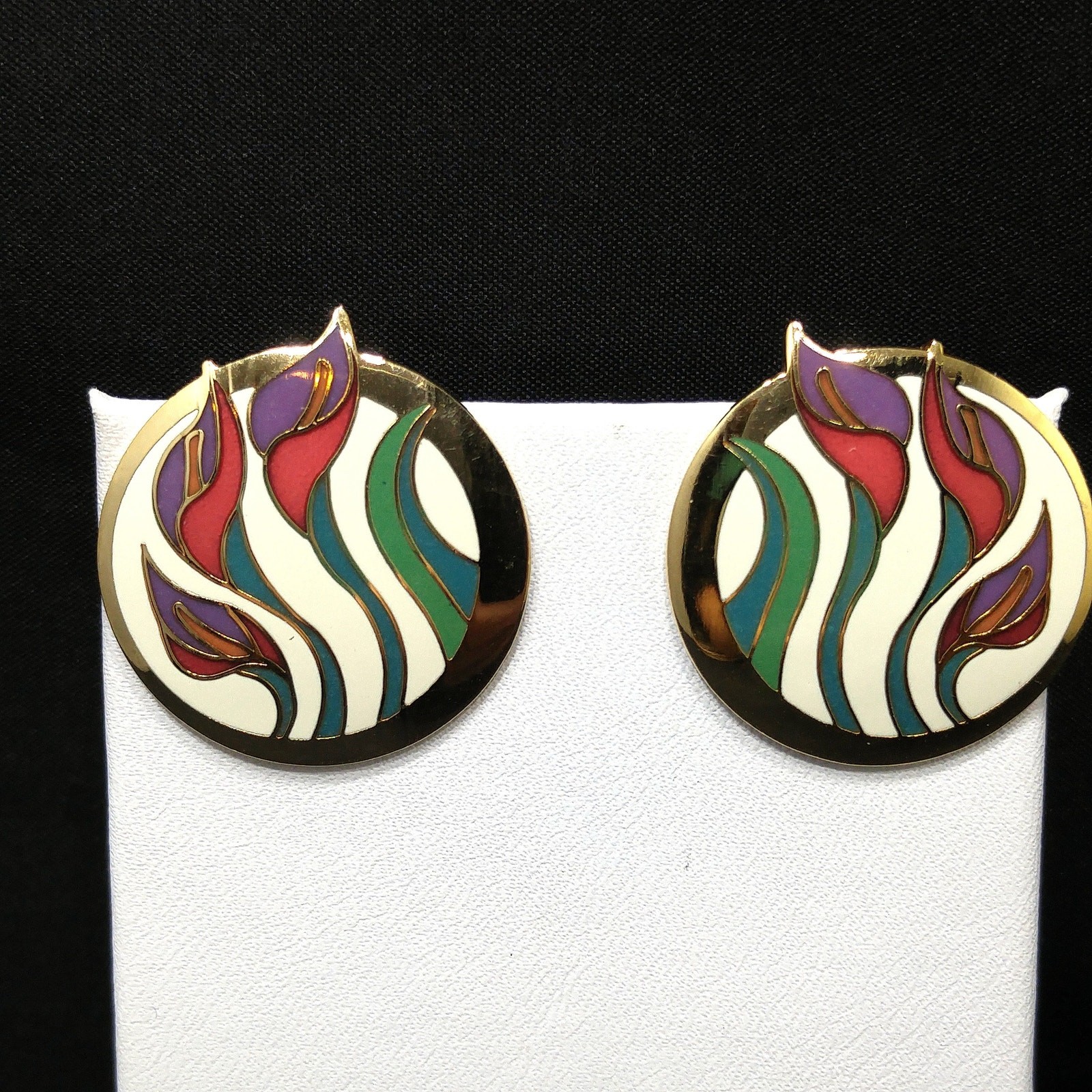Laurel Burch “Lilies For Les” Floral Post Earrings, Gold Plated, 1980s Vintage