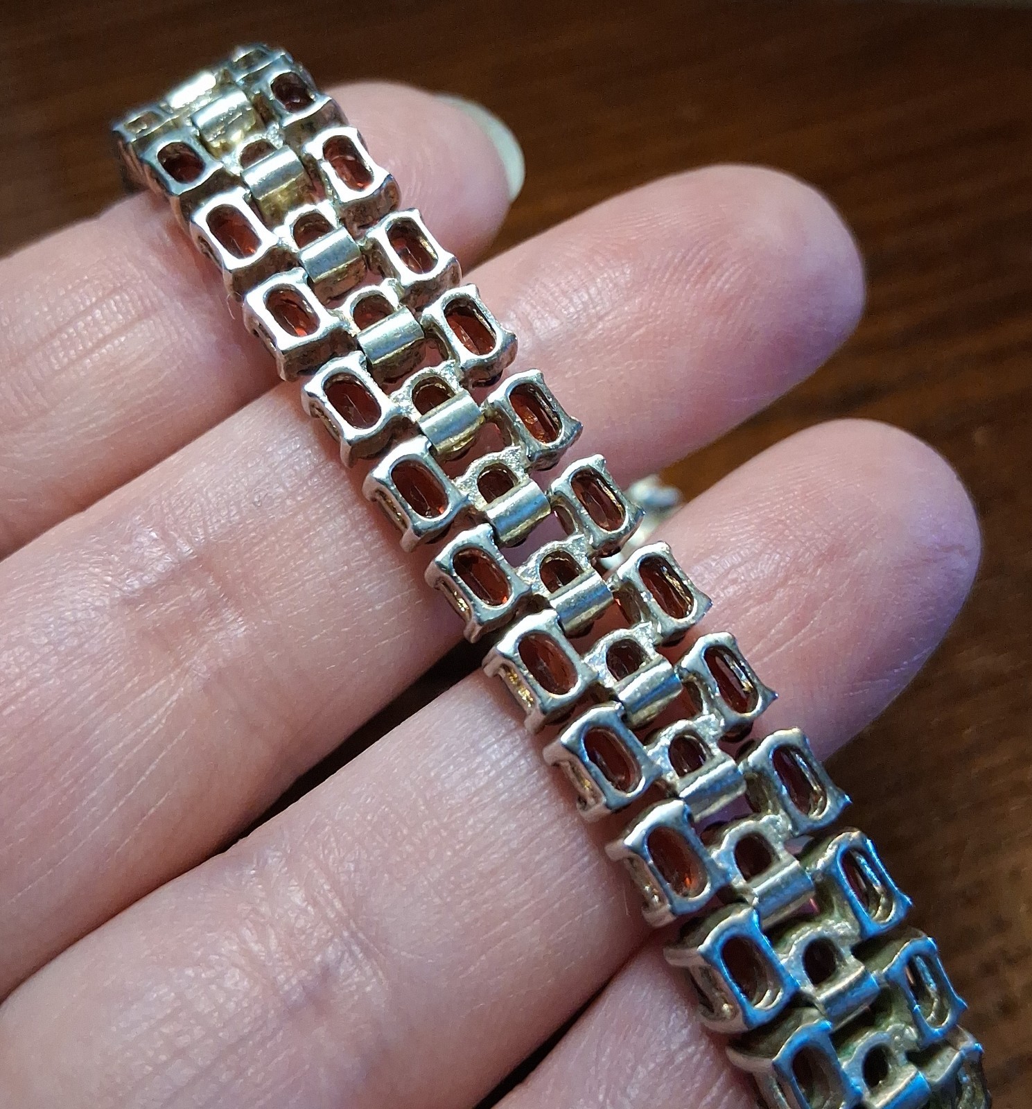 Vintage 1990s Sterling Garnet CZ Tennis Bracelet 37grams See Pics/Description