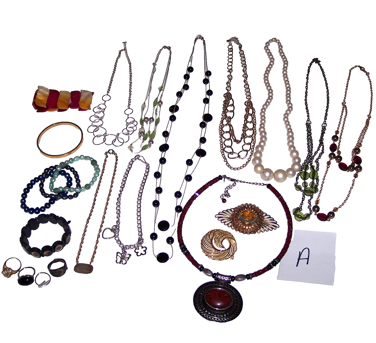 Estate Find Costume Jewelry Variety Necklaces Bracelets Rings Pin 22 Piece Lot A