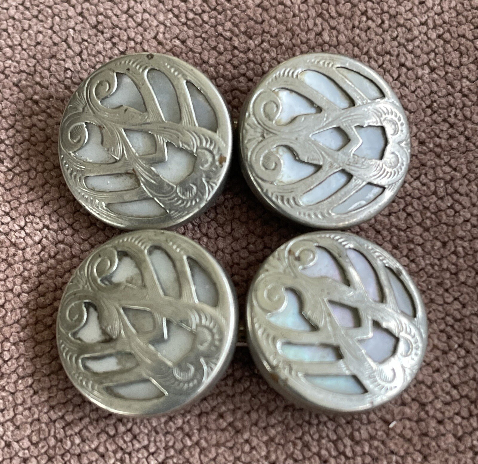 2 PAIR SILVER DETAILED OVER WHAT MAY BE MOTHER OF PEARL-SEE PHOTOS