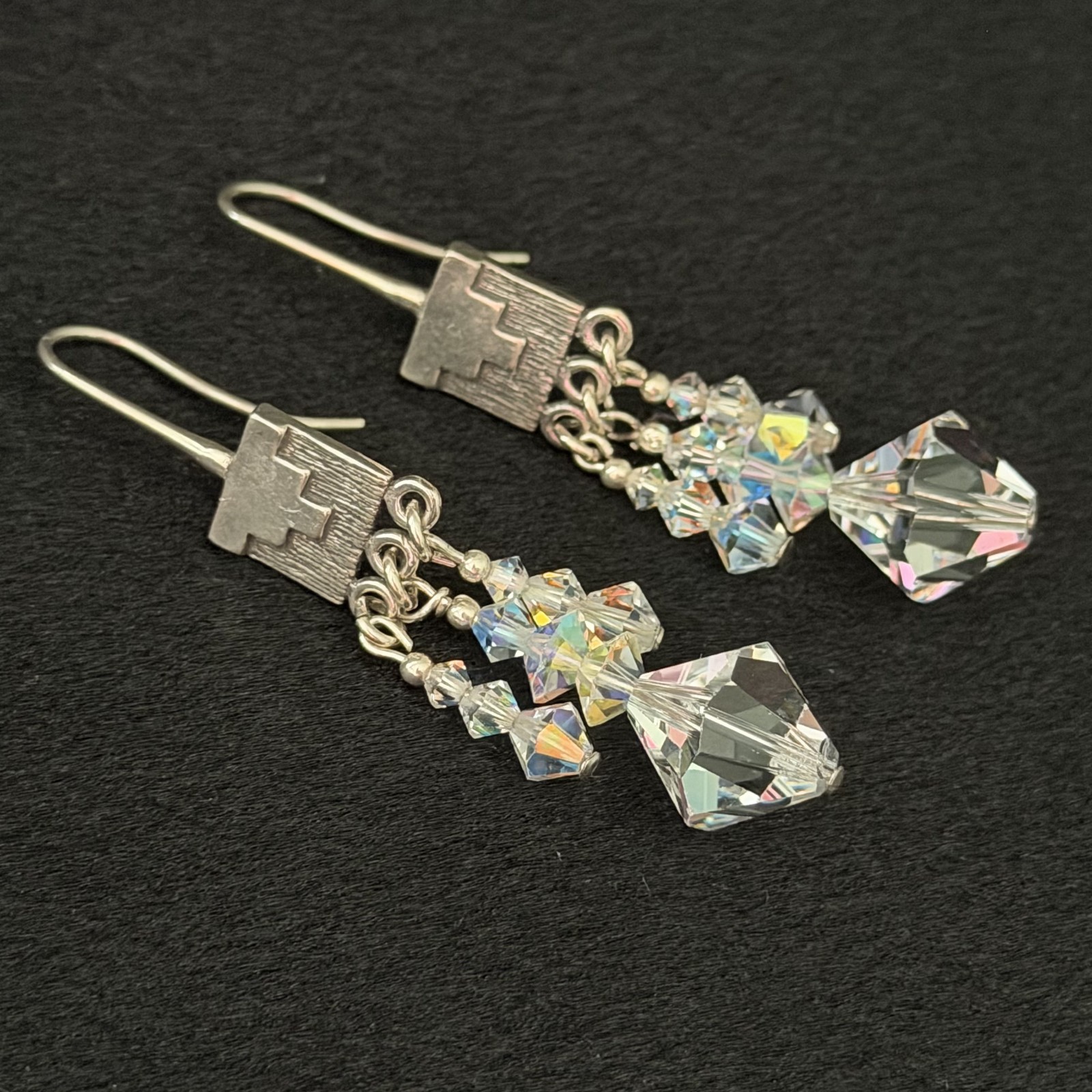 Vintage 925 Sterling Silver Clear AB Crystal Chandelier Dangle Earrings