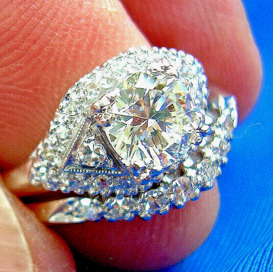 Original EARTH MINED DIAMOND Deco SOLID PLATINUM Engagement Ring & Wedding Band