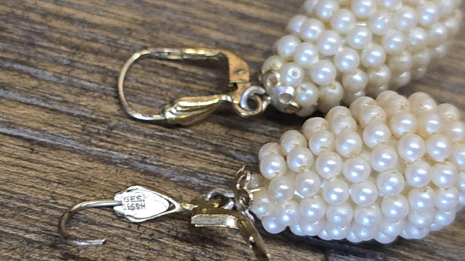 Vintage Ges Gesch Germany Dangle Earrings Faux Pearl Wrapped Teardrop Pierced