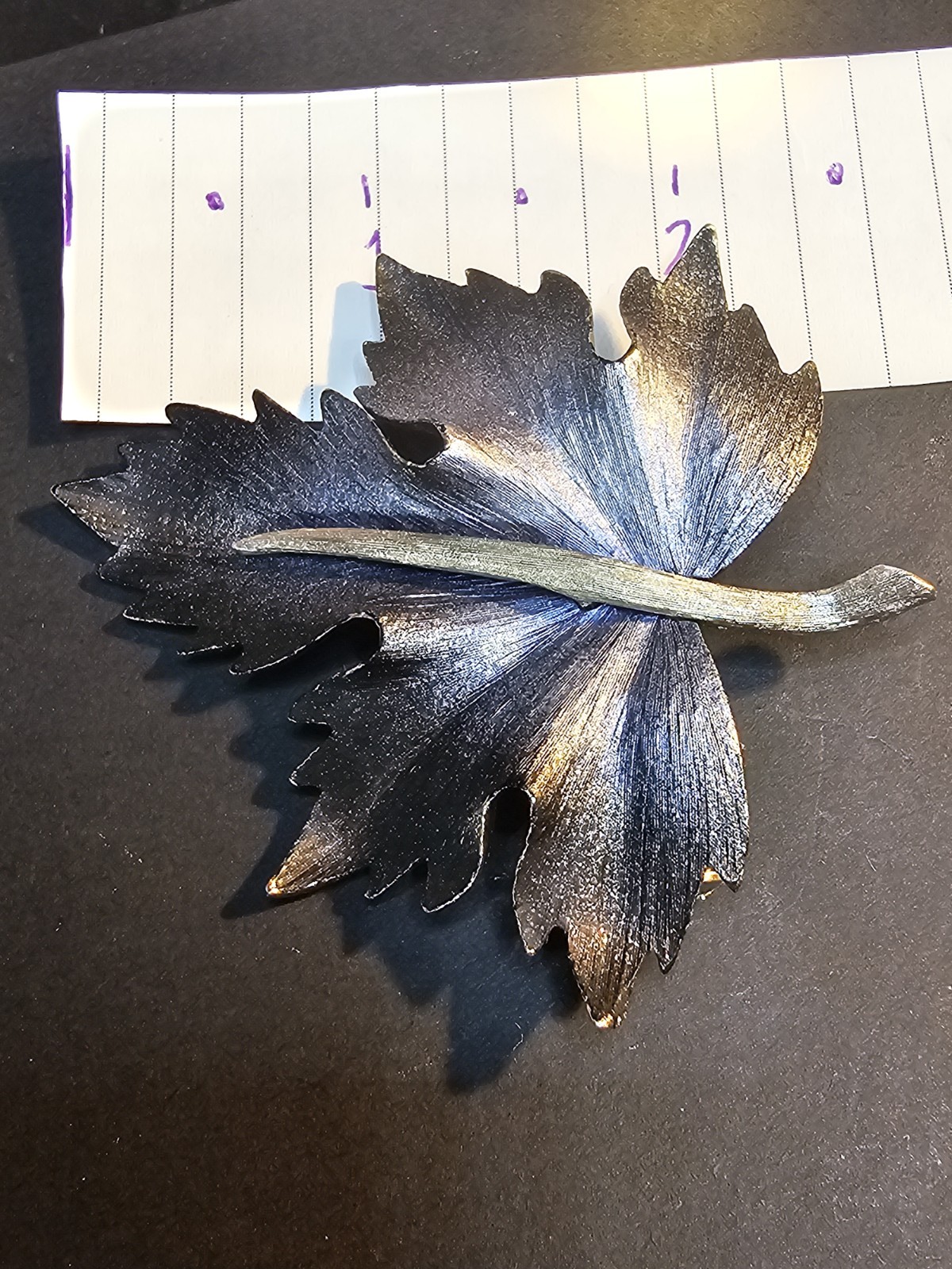 Vintage Maple Leaf Blue Silver Brooch Pewter Textured Fall Autumn Pin