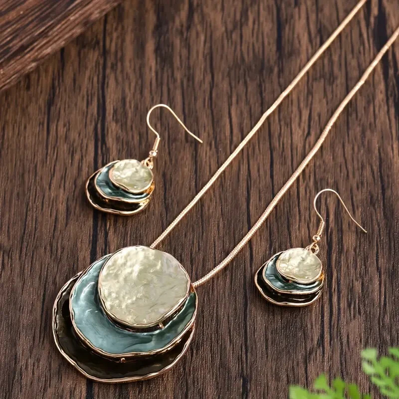 Bohemian Retro Jewelry Set Handcrafted Earrings Necklace Women Holiday Gift