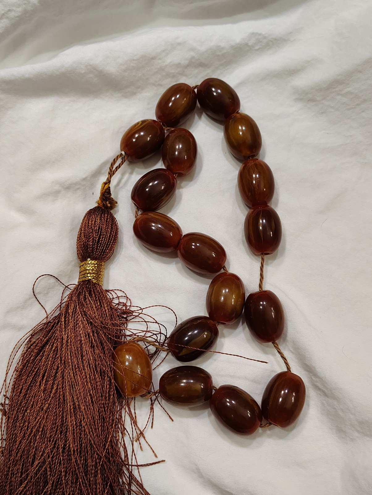 Vintage Butterscotch Egg Yolk Amber Bakelite Prayer Worry Beads 15/16″ 113 Grams