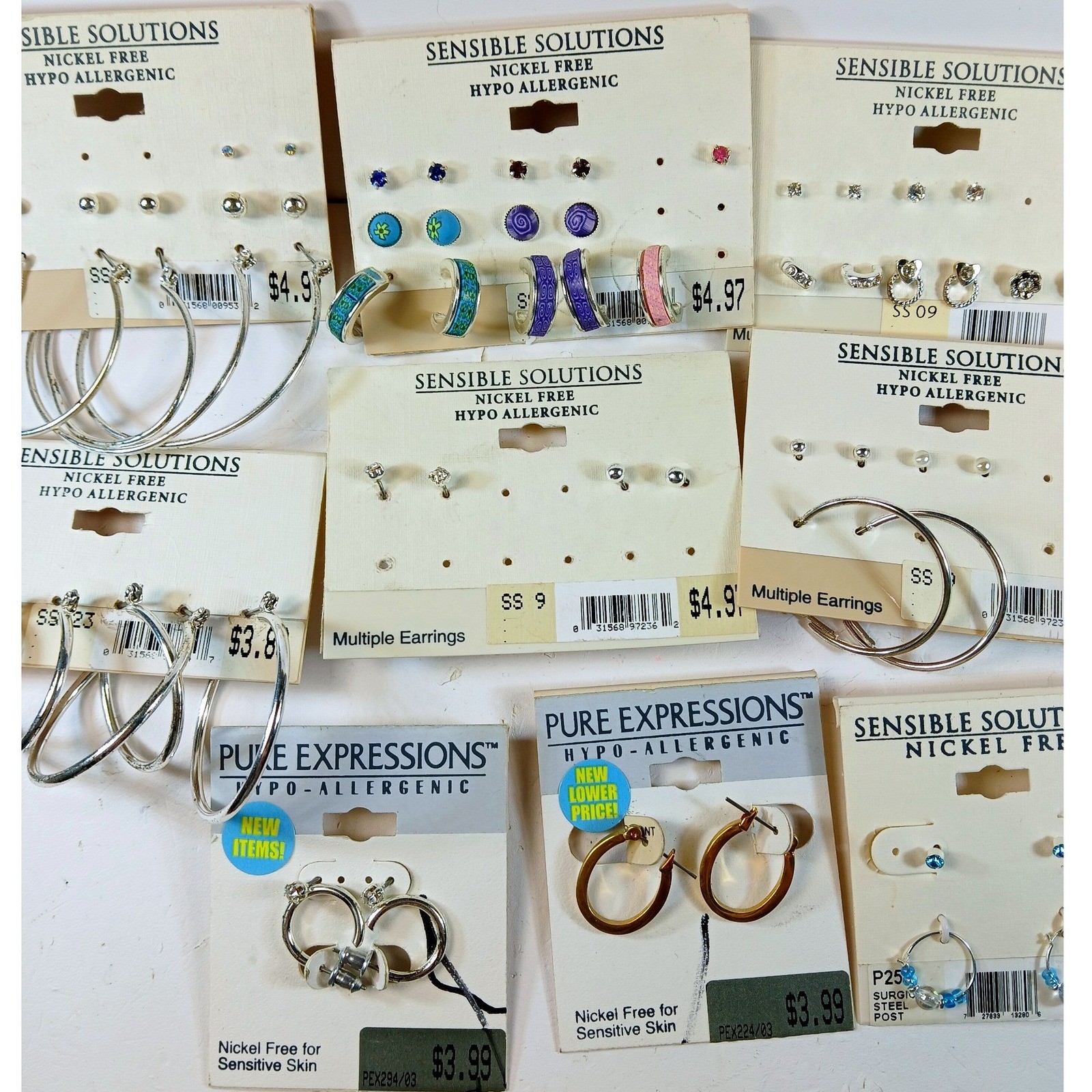 Lot Vintage Y2K Sensible Solutions Earrings Studs Hoops Nickel Free Deadstock