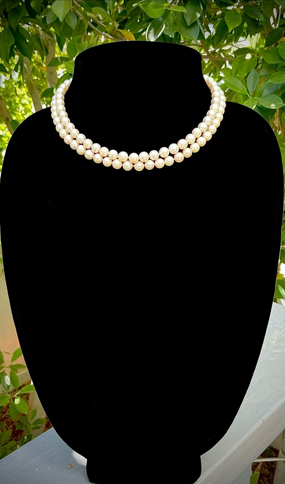 VINTAGE 1960’s DOUBLE STRAND CULTURED PEARL CHOKER WITH 14kt WHITE GOLD CLASP