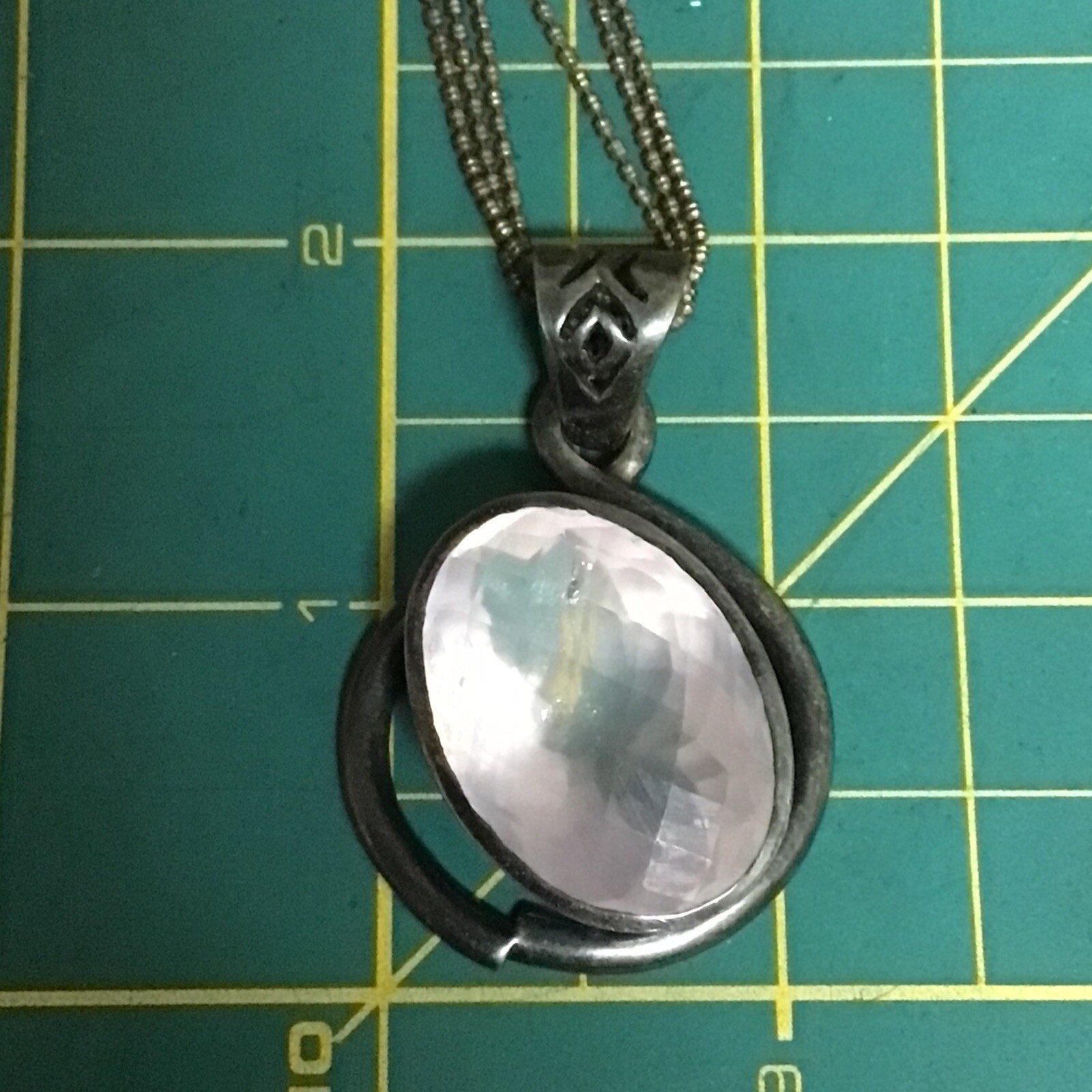 Vintage 925 Real Rose Quartz Pendant W/ VTG DESIGN AGI 925 ITALY Necklace