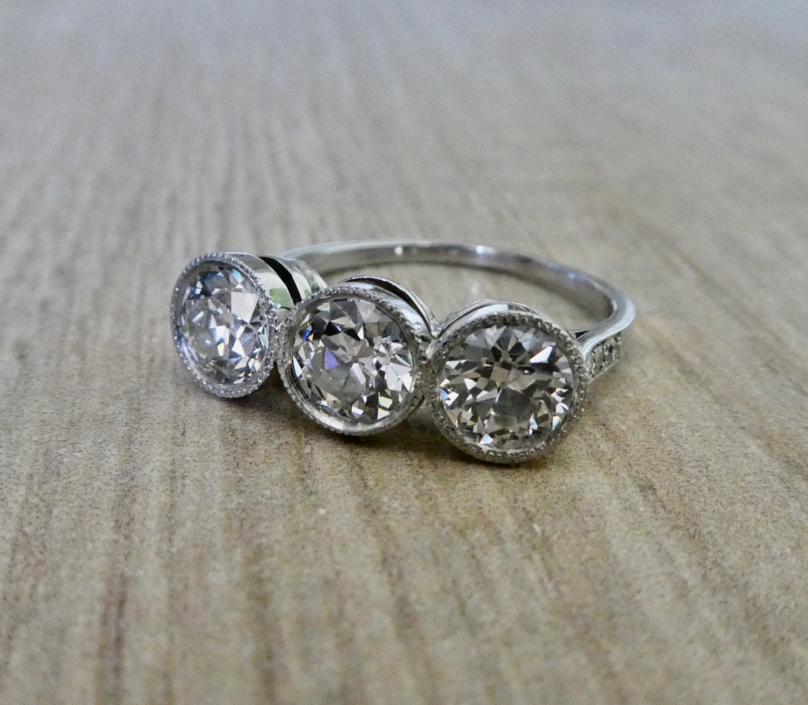 1920’s Antique Deco Old European Cut Diamond Platinum Bezel Milgrain Ring