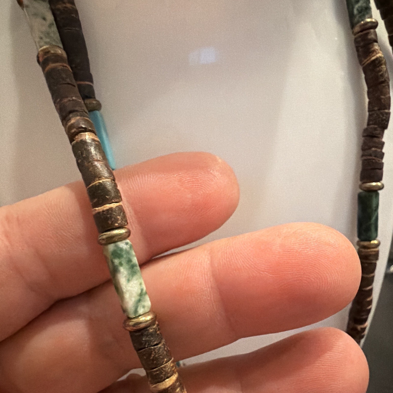 Turquoise Heishi Beaded Necklace Strand, Stone, Brown Blue Green Unisex