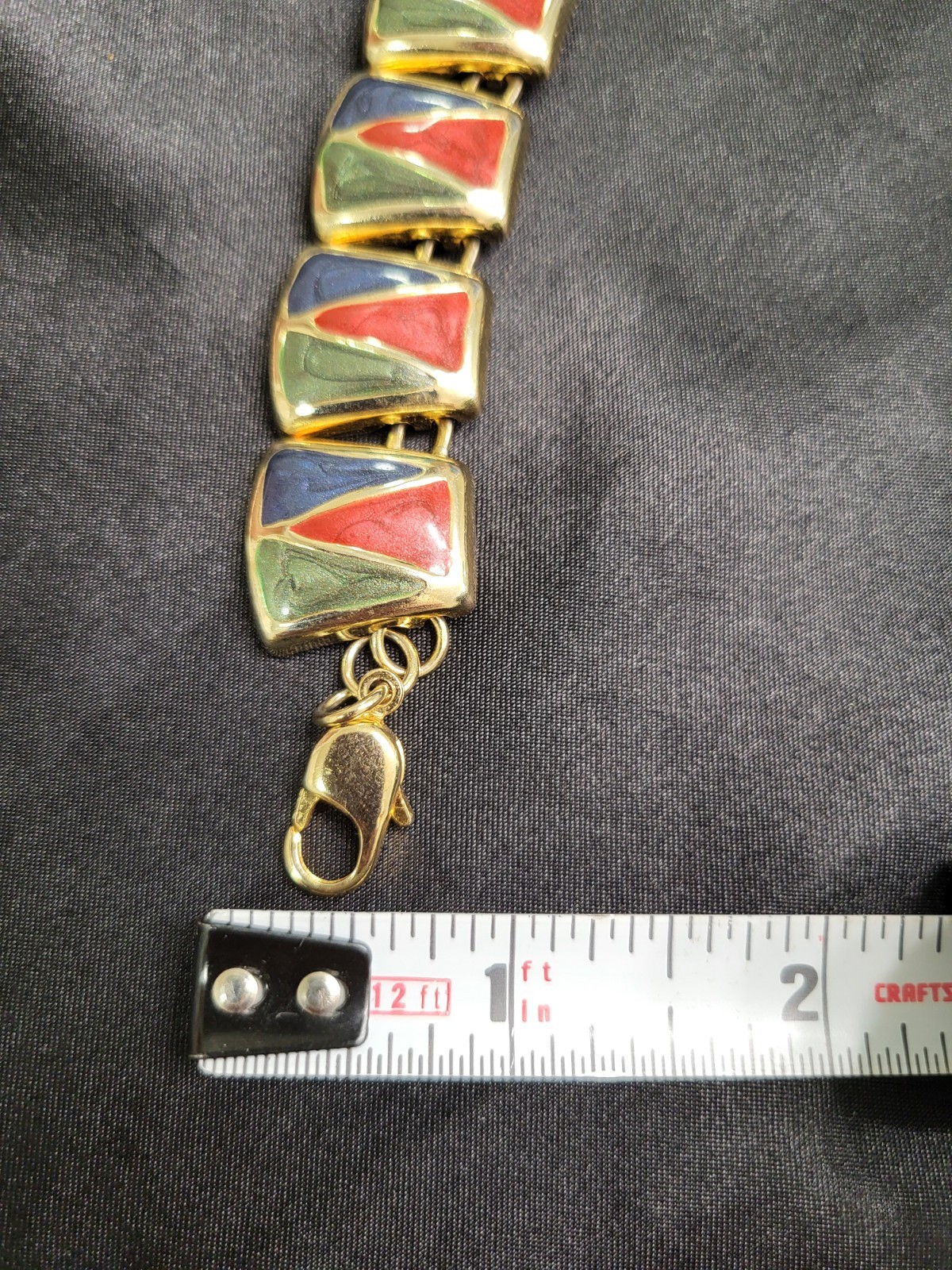 Vintage 1980s Gold Tone Enamel Geometric Panel Collar Choker Statement Necklace