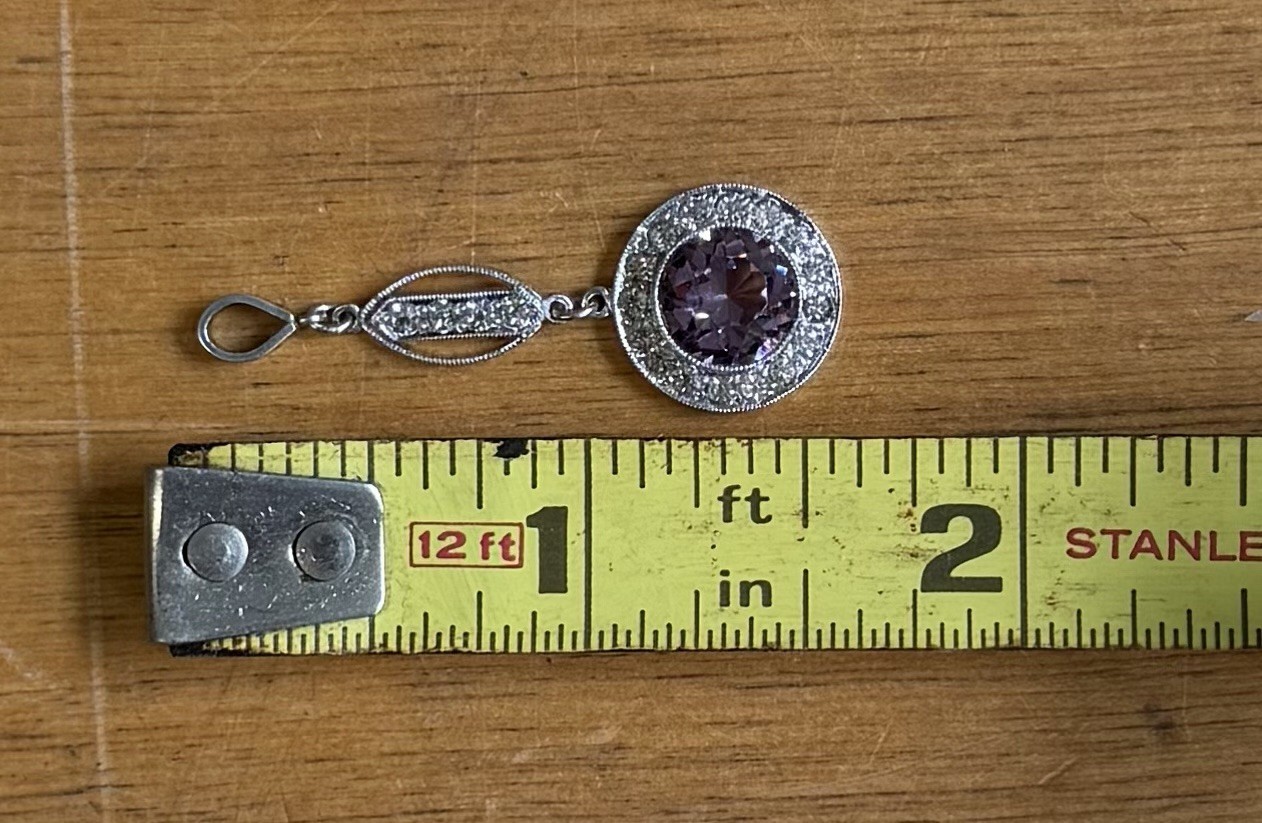 Sterling Silver Faceted Amethyst Dangle Drop Pendant 1.5” 3g Authentic Art Deco