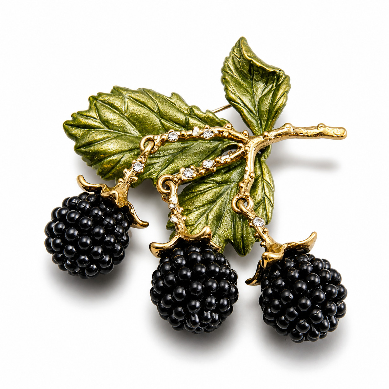 Elegant Vintage Blackberry Brooch Pin Rhinestone Crystal Gold Leaf Women Men Gif