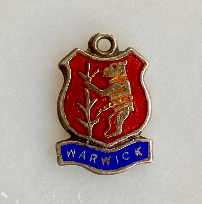 WARWICK Great Britain Vintage Sterling Silver Enamel Travel Shield Charm