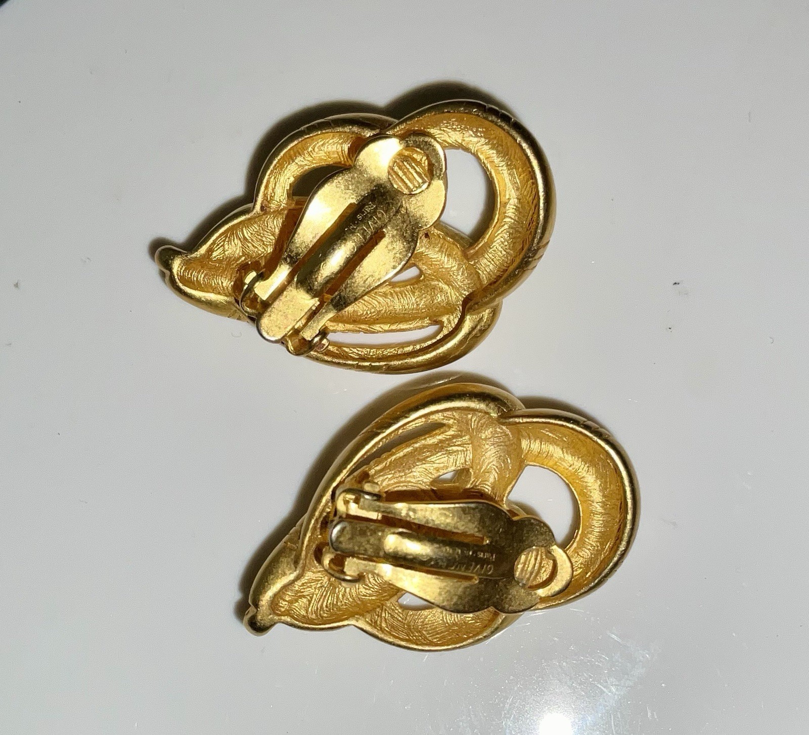 Vintage Signed GIVENCHY Brushed Gold Tone Clip On Earrings BOLD