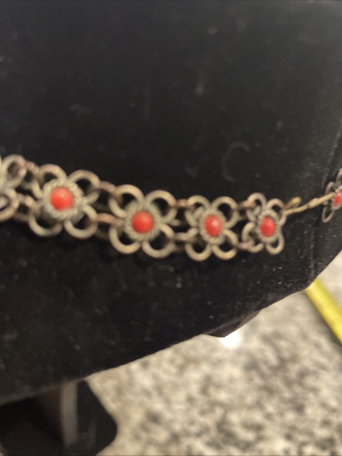Vintage Chain Link Beaded Collar Necklace 16” With Clasp