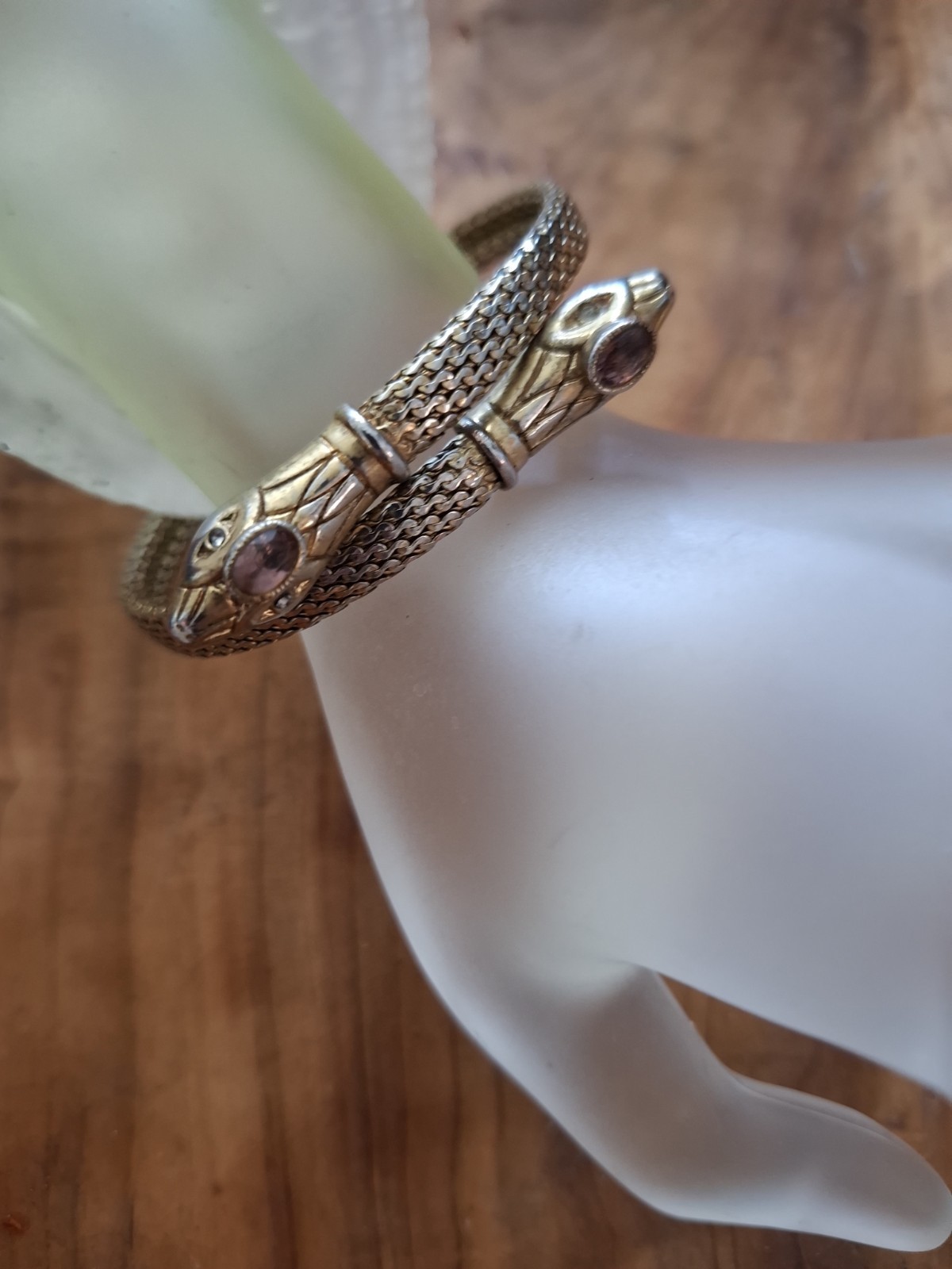 Vtg Victorian Style Gold Plate Jeweled Serpent Snake Wrap Bracelet Stella Dot !