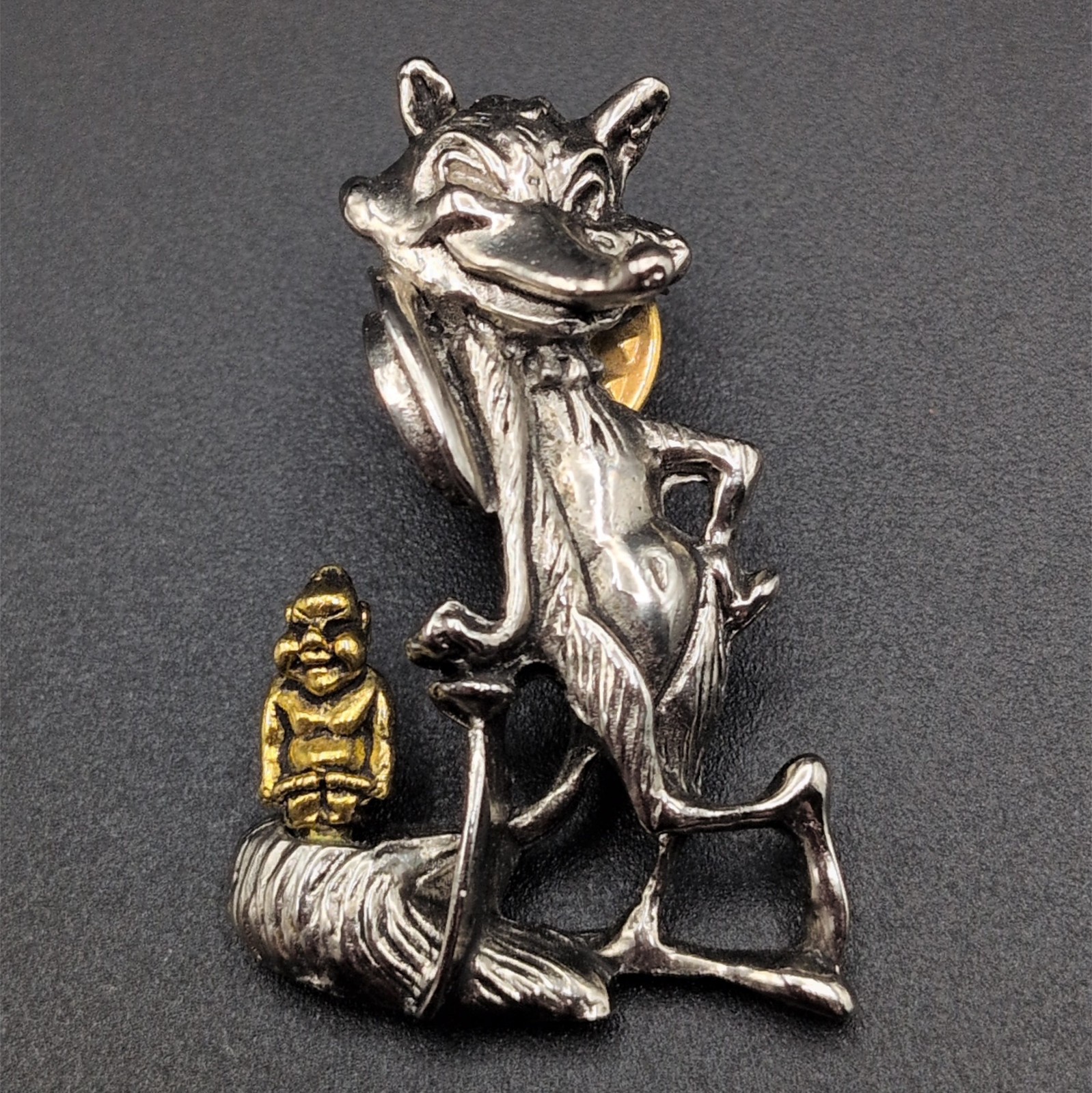 Vintage Pin Tie Tack Winking Cartoon Fox HL Libby RD 1984-85 Silver & Gold Tone