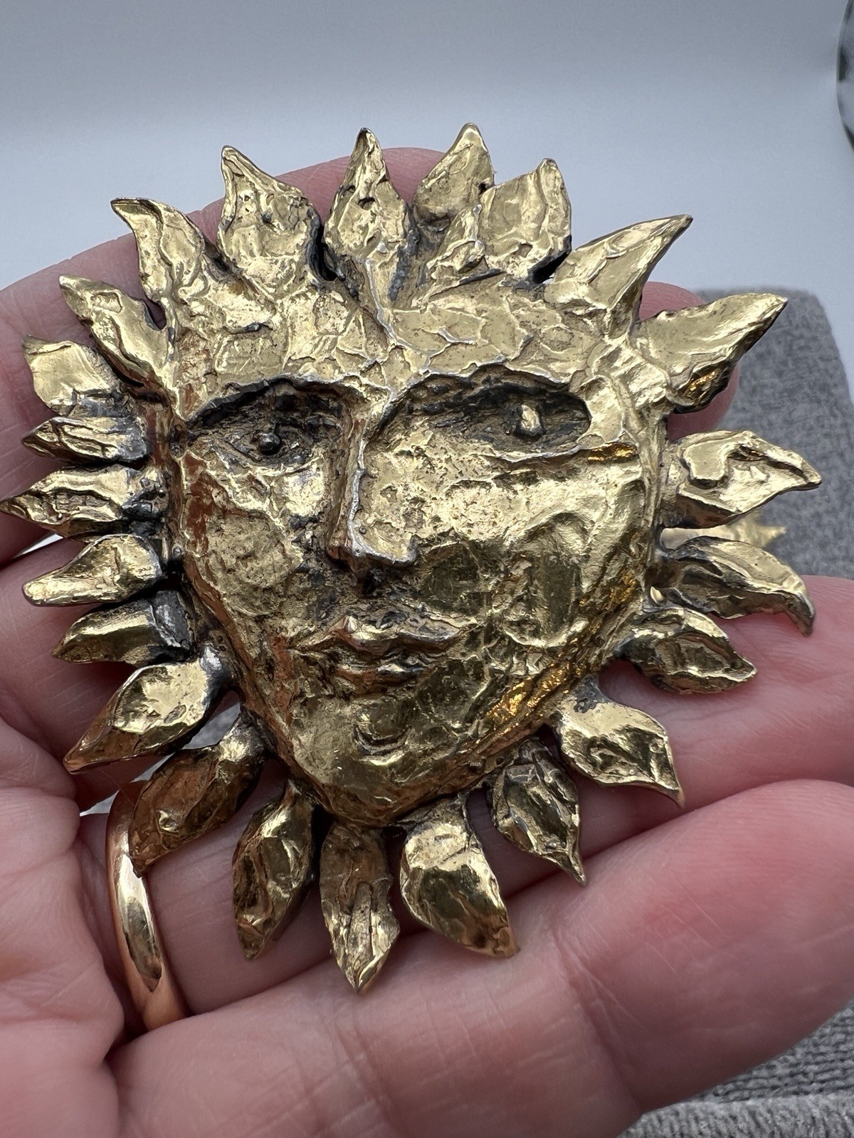 Vintage Yves Saint Laurent YSL Paris Robert Goossens Golden Sun Face Earrings