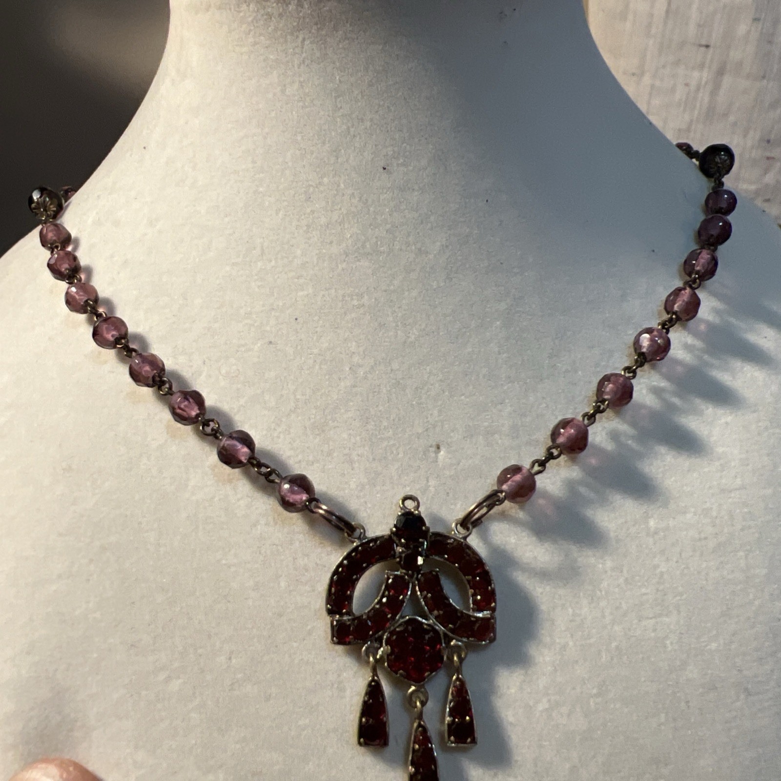 Antique Victorian Bohemian Czech Garnet Amethyst Necklace Signed *AS IS see pics