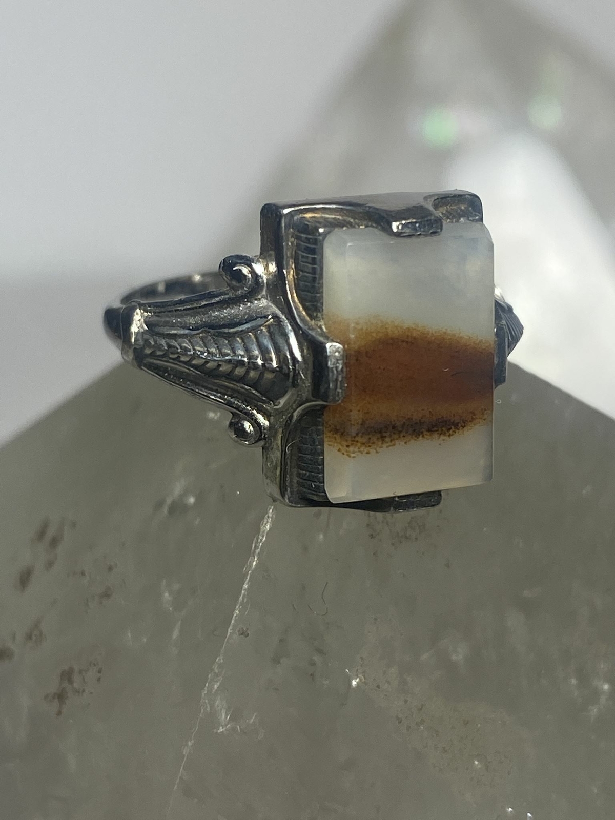 Agate ring Art Deco sterling silver women
