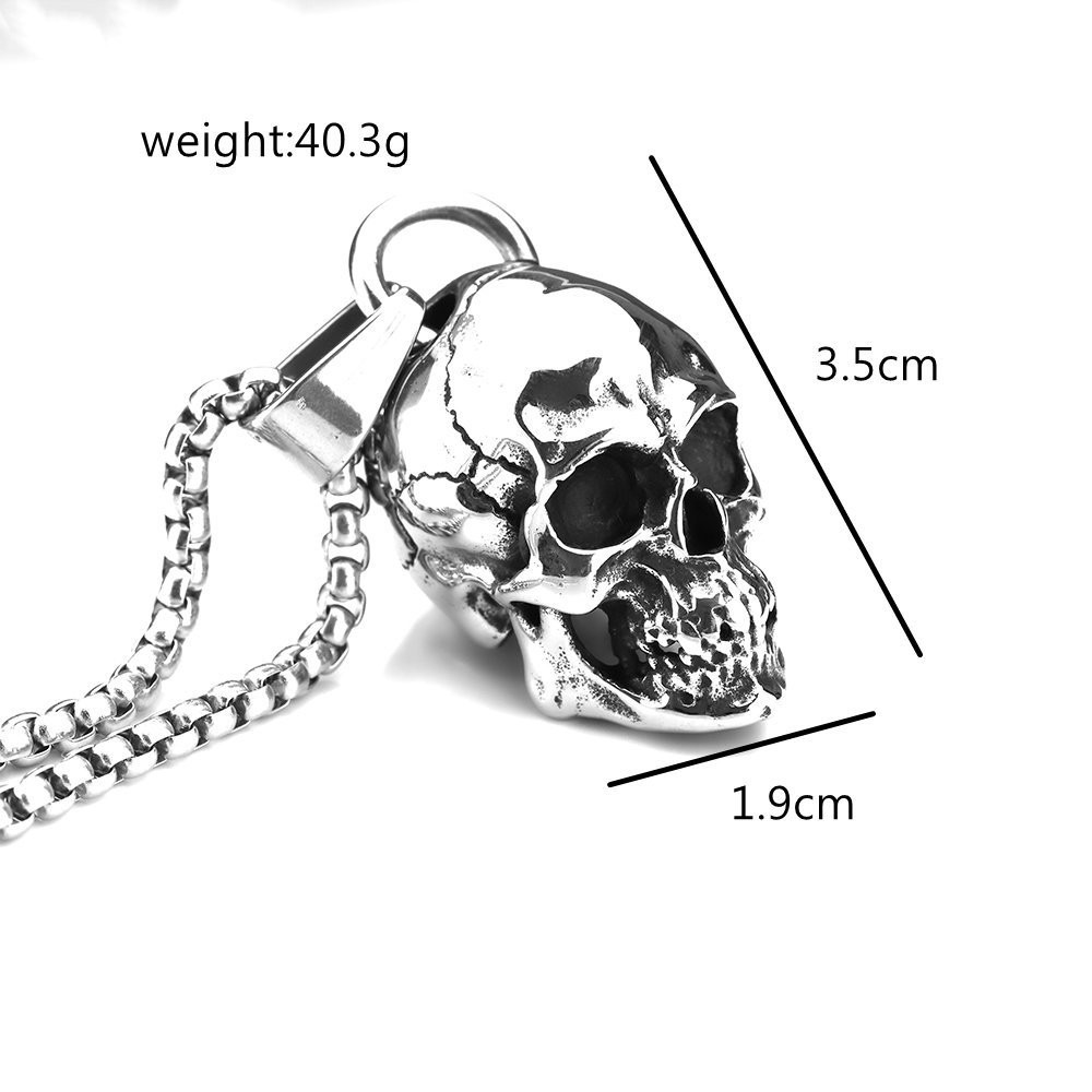 Stainless steel male and female solid skull pendant necklace
